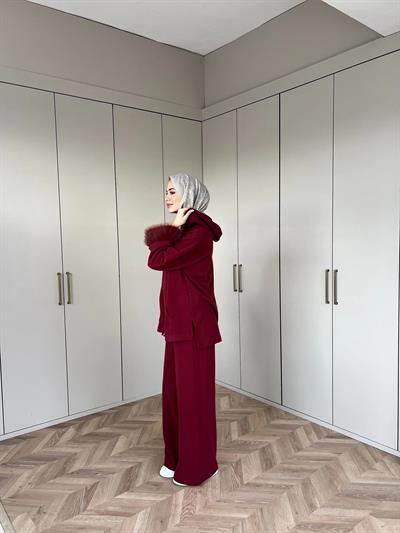 Ela Kürk Detaylı Takım - Bordo
