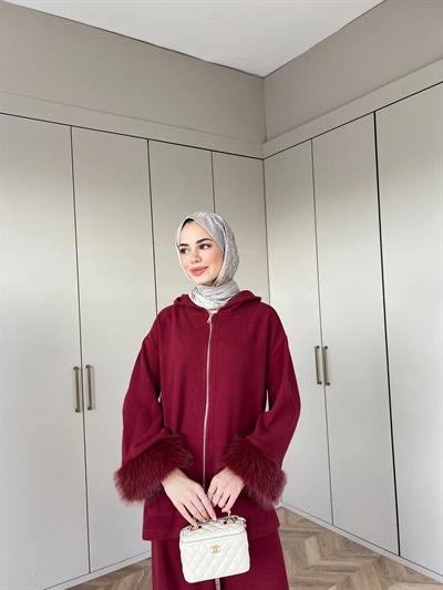 Ela Kürk Detaylı Takım - Bordo