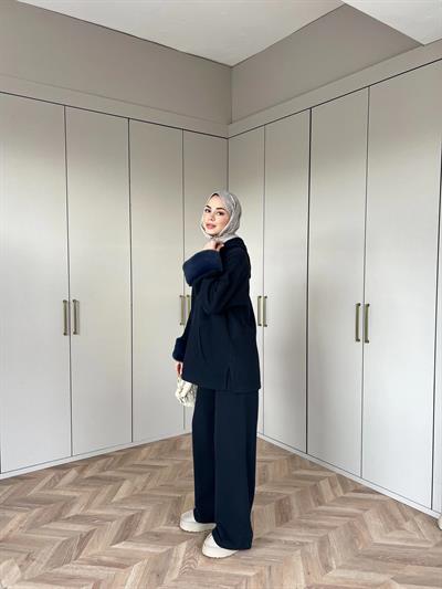 Ela Kürk Detaylı Takım - Lacivert