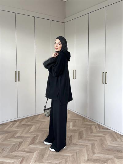 Ela Kürk Detaylı Takım - Siyah