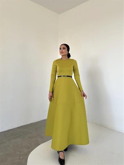 Elin Puf Elbise Yağ Yeşili