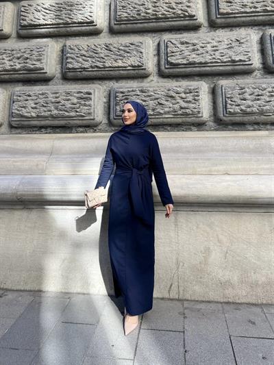 Enno Krep Elbise - Lacivert