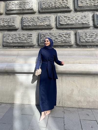 Enno Krep Elbise - Lacivert