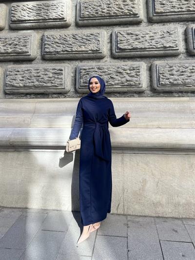 Enno Krep Elbise - Lacivert