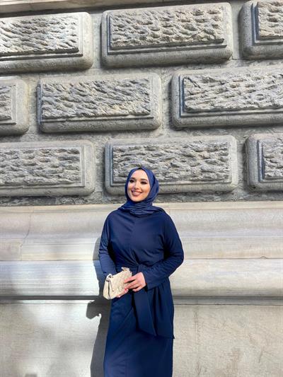 Enno Krep Elbise - Lacivert