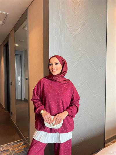 Erla Taş Detaylı Eşofman Takım - Bordo