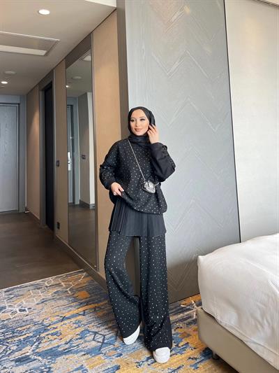 Erla Taş Detaylı Eşofman Takım - Siyah (ÖN SİPARİŞ)