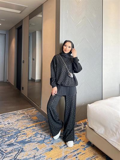 Erla Taş Detaylı Eşofman Takım - Siyah (ÖN SİPARİŞ)