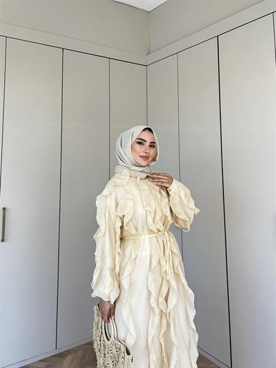 Esio Fırfırlı Elbise - Krem