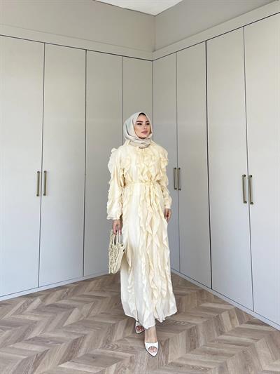 Esio Fırfırlı Elbise - Krem