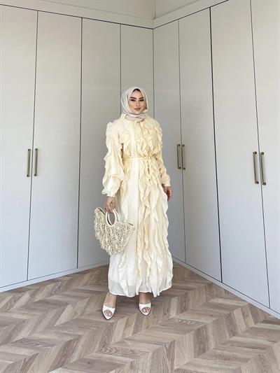 Esio Fırfırlı Elbise - Krem