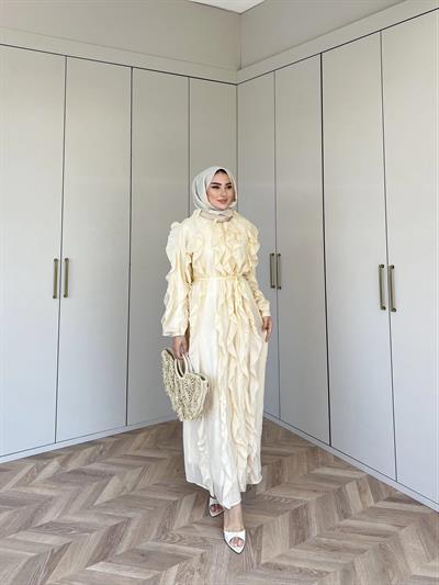 Esio Fırfırlı Elbise - Krem