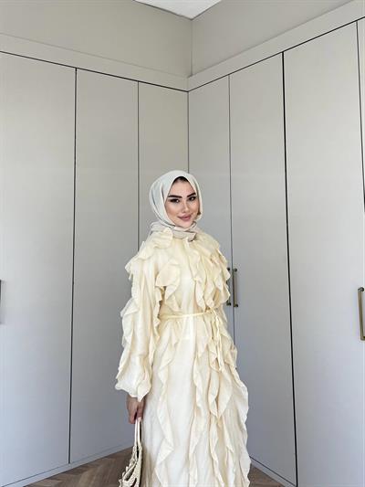 Esio Fırfırlı Elbise - Krem