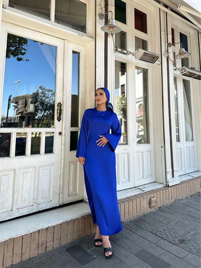 Ezo Arkası Bağlamalı Elbise Saks