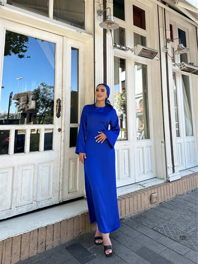 Ezo Arkası Bağlamalı Elbise Saks