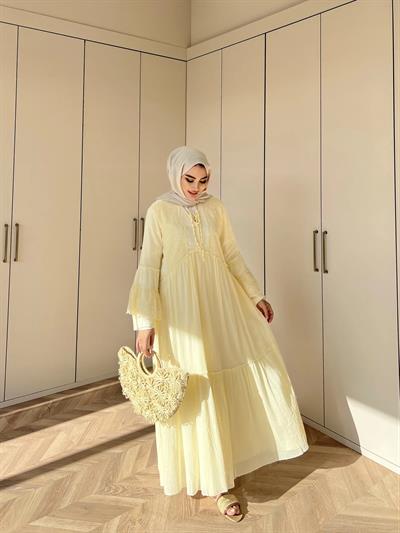 Hadise Kolları Dantel Elbise - Sarı