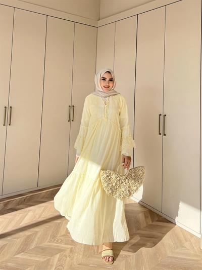 Hadise Kolları Dantel Elbise - Sarı