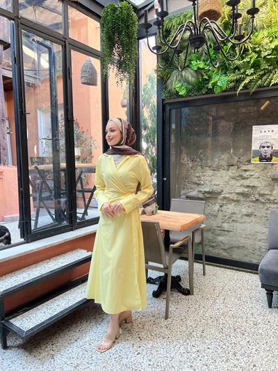 Havas Krep Elbise - Sarı