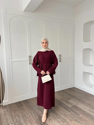 Hırkalı Triko Elbise - Bordo (ÖN SİPARİŞ)