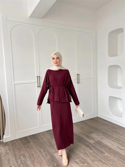 Hırkalı Triko Elbise - Bordo (ÖN SİPARİŞ)