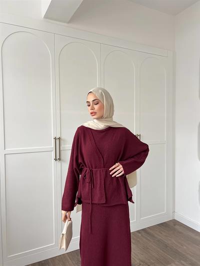 Hırkalı Triko Elbise - Bordo (ÖN SİPARİŞ)