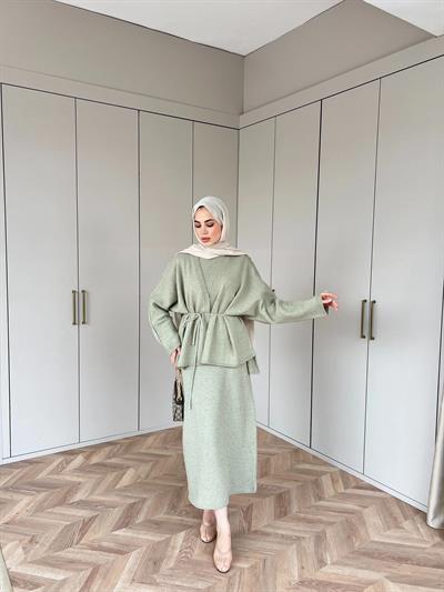 Hırkalı Triko Elbise - Çağla (ÖN SİPARİŞ)