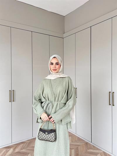 Hırkalı Triko Elbise - Çağla (ÖN SİPARİŞ)