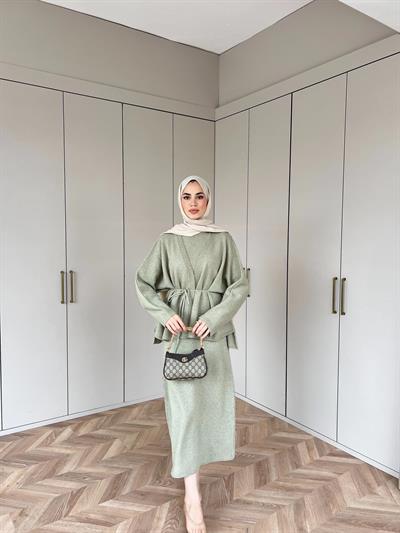 Hırkalı Triko Elbise - Çağla (ÖN SİPARİŞ)