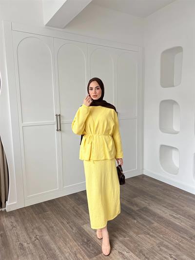 Hırkalı Triko Elbise - Sarı (ÖN SİPARİŞ)