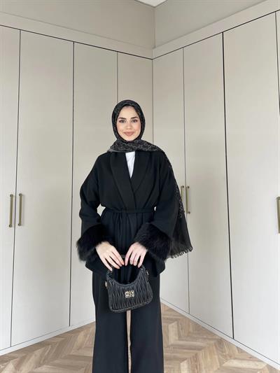 Hüma Kol Detayı Kürk Takım - Siyah 