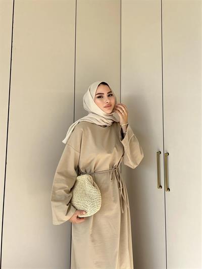 İki İplik Bekla Elbise - Krem