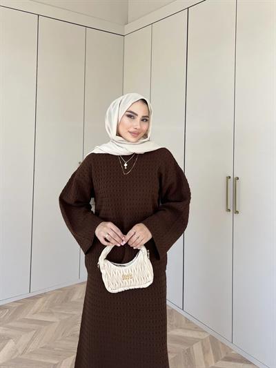 İrem Triko Etekli Takım - Kahve