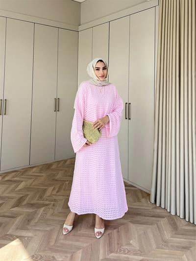 İrem Triko Etekli Takım - Pembe