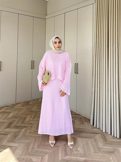 İrem Triko Etekli Takım - Pembe