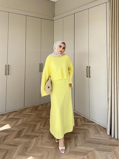 İrem Triko Etekli Takım - Sarı