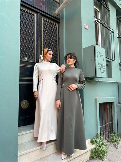 Kamelya Scuba Elbise Krem