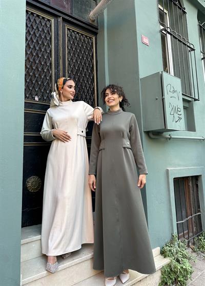 Kamelya Scuba Elbise Krem