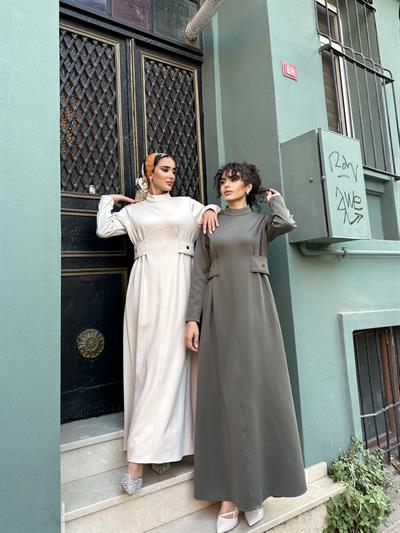 Kamelya Scuba Elbise Krem