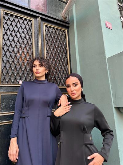 Kamelya Scuba Elbise Siyah