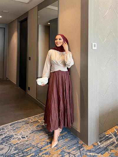 Kırışık Detaylı Etek - Bordo