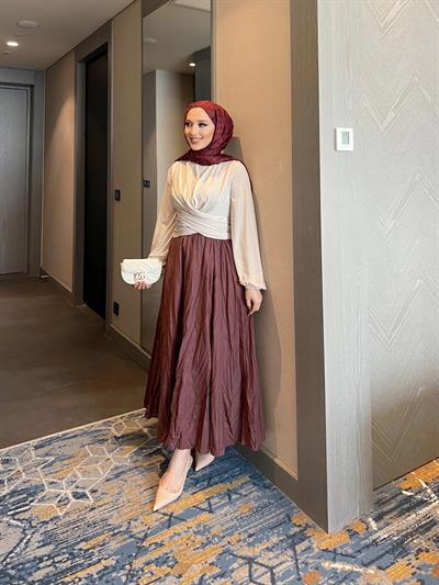 Kırışık Detaylı Etek - Bordo