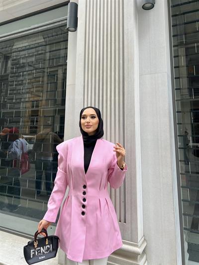 Leta Düğme Detaylı Ceket Pembe