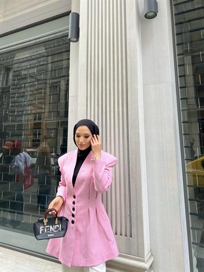 Leta Düğme Detaylı Ceket Pembe