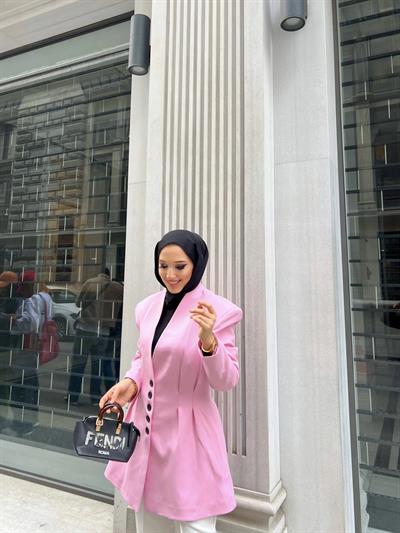 Leta Düğme Detaylı Ceket Pembe