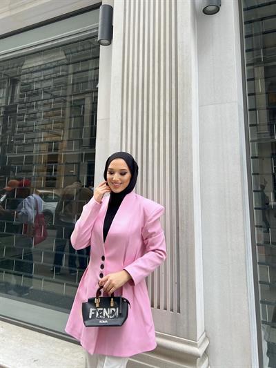 Leta Düğme Detaylı Ceket Pembe