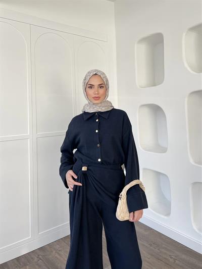 Leva Örme Triko Yan Bağcıklı Takım- Lacivert