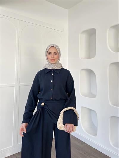 Leva Örme Triko Yan Bağcıklı Takım- Lacivert