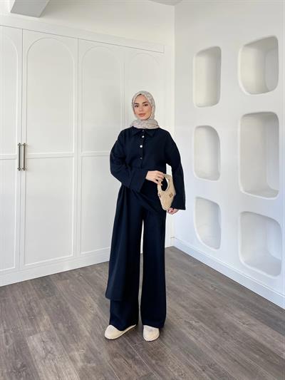 Leva Örme Triko Yan Bağcıklı Takım- Lacivert