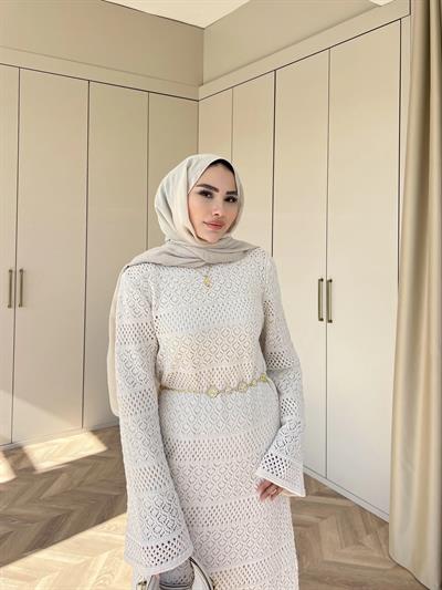 Lotus Triko Elbise - Krem