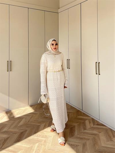 Lotus Triko Elbise - Krem